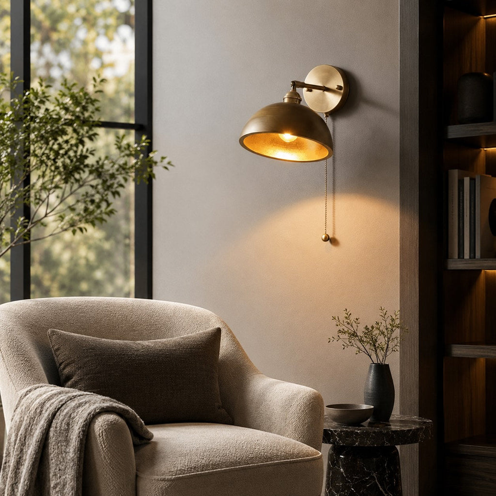 Rustieke houten wandlamp, verstelbare messing armatuur, E26/E27-fitting, max. 40 W | ribuella