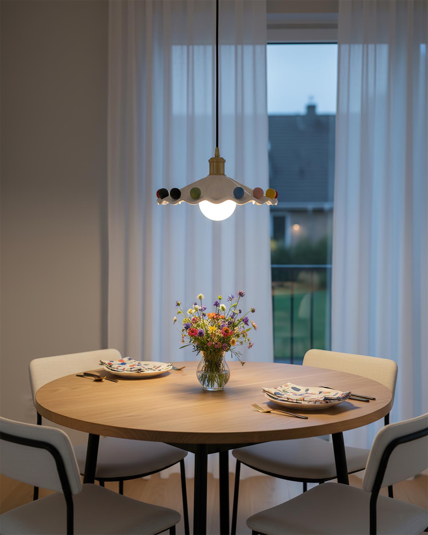 Fonthill Pendant Lamp, Sculpted Wavy Form, Glossy Bead Detail