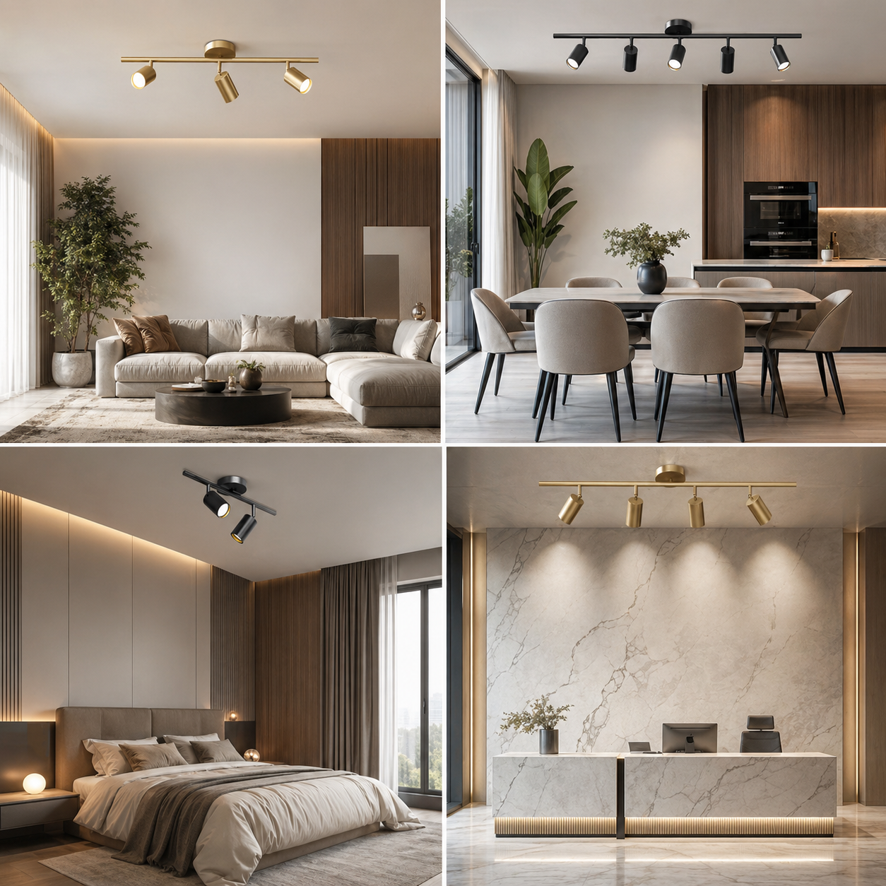 Moderne höhenverstellbare Deckenleuchte zur Aufbaumontage aus Metall mit individuell einstellbaren Spotlights | ribuella