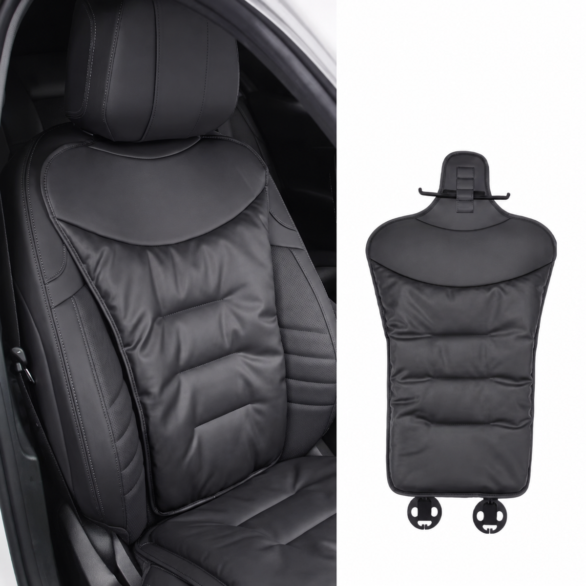 Ergonomic Faux Leather Car Seat Cushion - Padded Lumbar Back Support