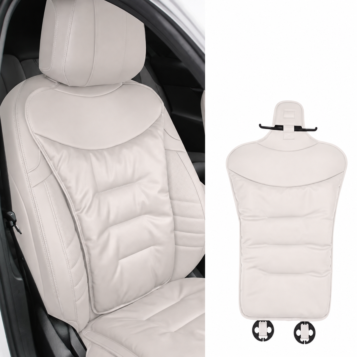 Ergonomic Faux Leather Car Seat Cushion - Padded Lumbar Back Support