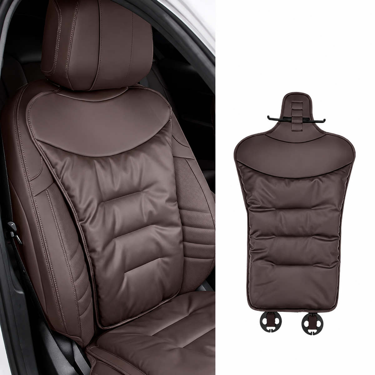 Ergonomic Faux Leather Car Seat Cushion - Padded Lumbar Back Support
