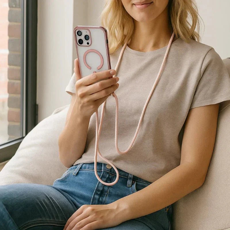 CarryLink-valbestendig transparant telefoonhoesje met verstelbaar handsfreekoord