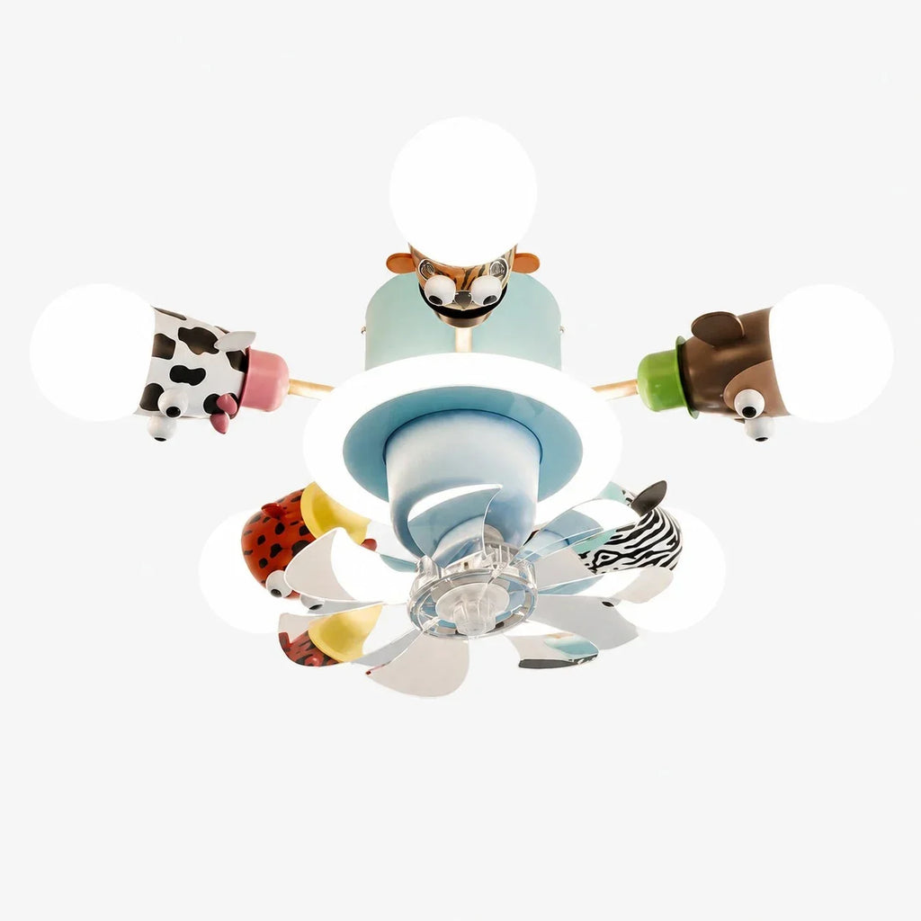 Kids Animal Ceiling Fan Light - Full-Spectrum Lighting, Globe Shades, Transparent Blades