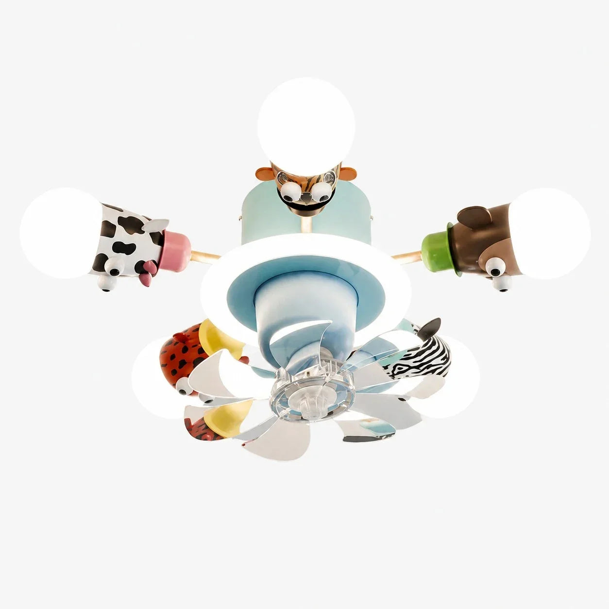 Kids Animal Ceiling Fan Light - Full-Spectrum Lighting, Globe Shades, Transparent Blades