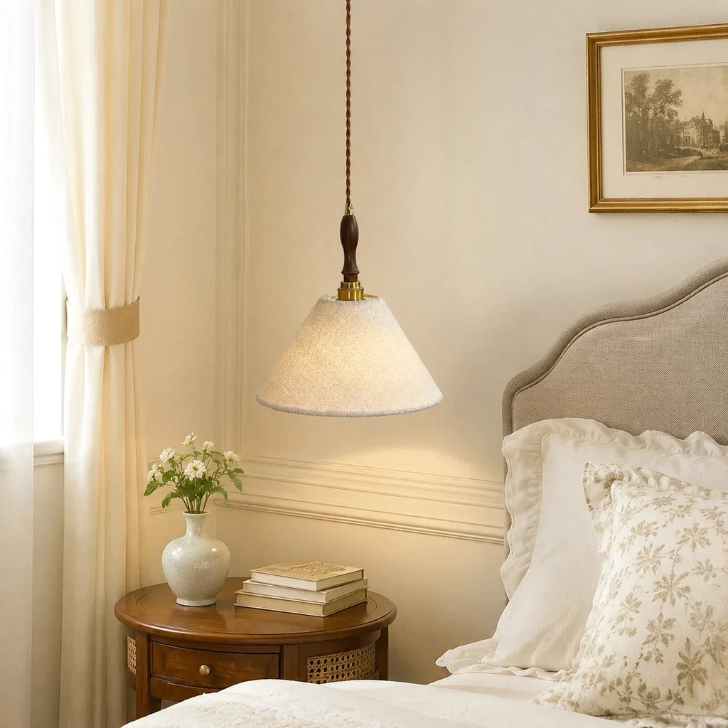 French Vintage Cream Fabric Pendant Light - Woven Texture Ceiling Shade
