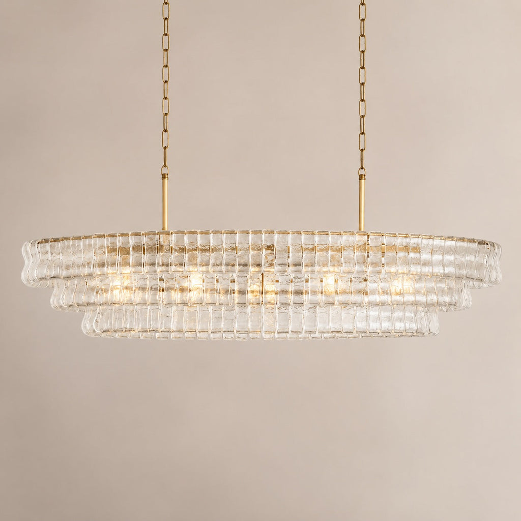 Modern Oval Chandelier Light Adjustable Hanging Steel Glass Fixture with 5 or 12 Bulb Options | ribuella