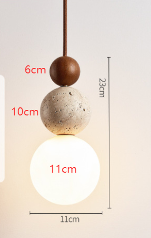 Minimalista, matt üveg- és travertingömbös mennyezeti függőlámpa