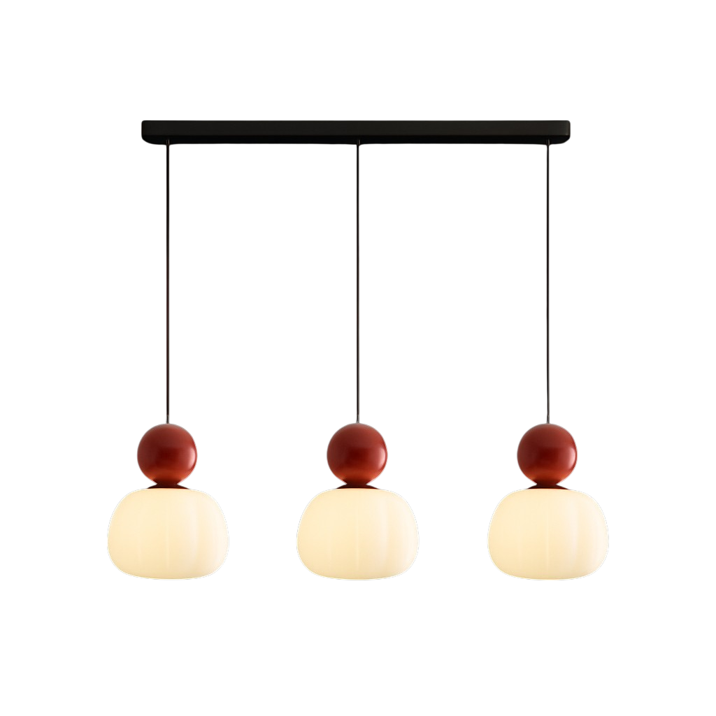 Moderne pendelloftslampe med gennemsigtig rund skærm, kugleformet detalje og diffust lys