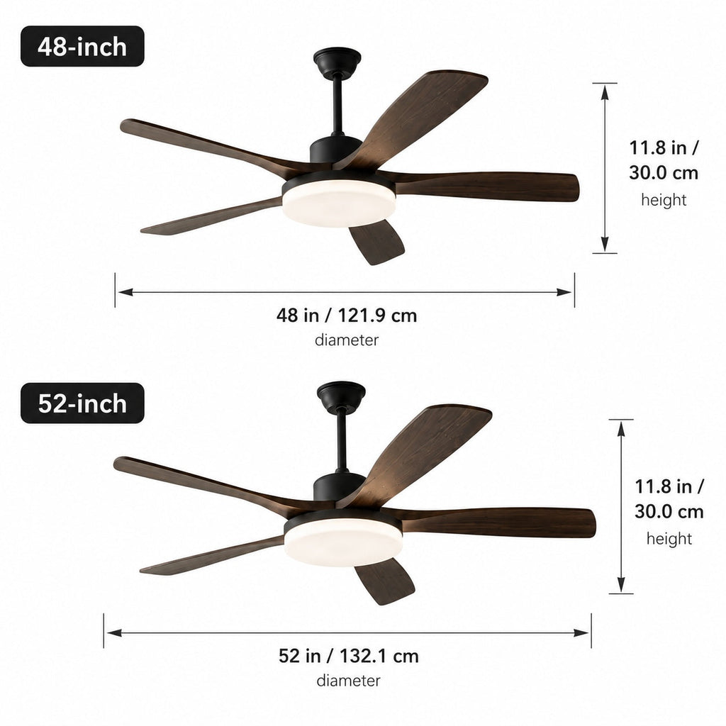 Moderne Deckenventilatorleuchte mit 5 Flügeln, flache Metallmontage, einstellbare LED mit Fernbedienung | ribuella