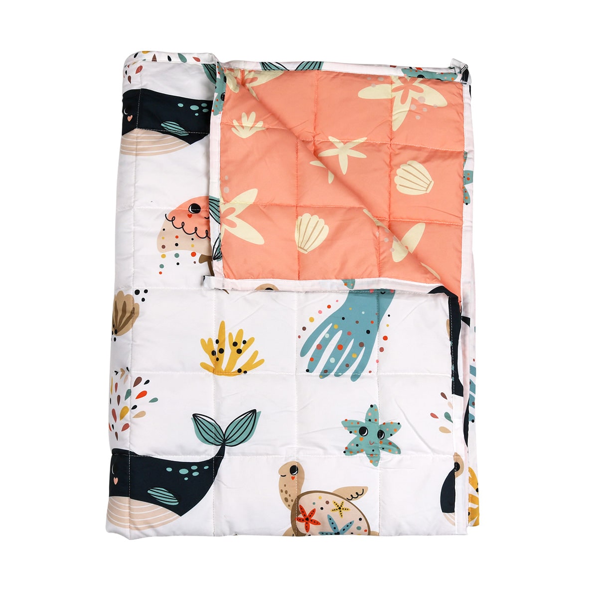 Manta con peso reversible para niños, estampado de animales de dibujos animados, acolchada con costuras cuadradas