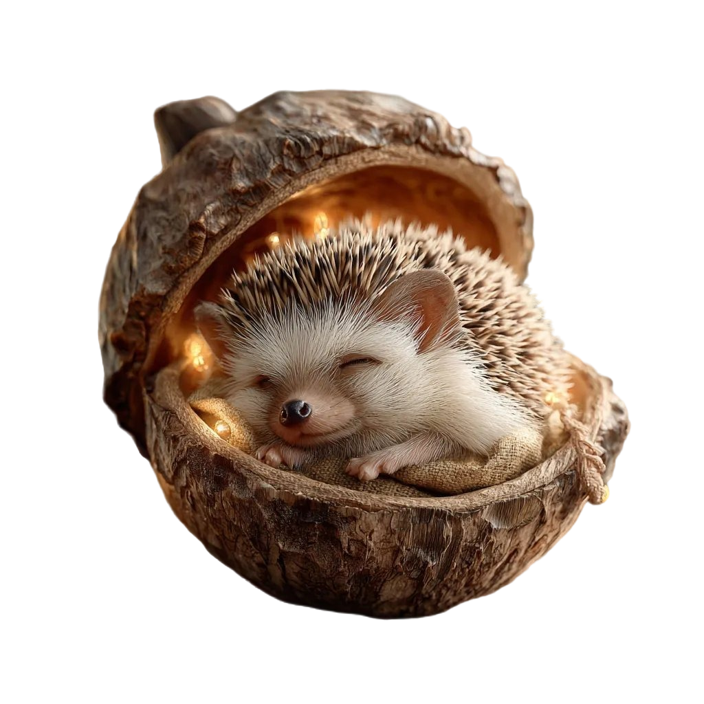 Décoration de Noël en forme de gland en résine lumineuse à LED, figurine d'animal des bois endormi