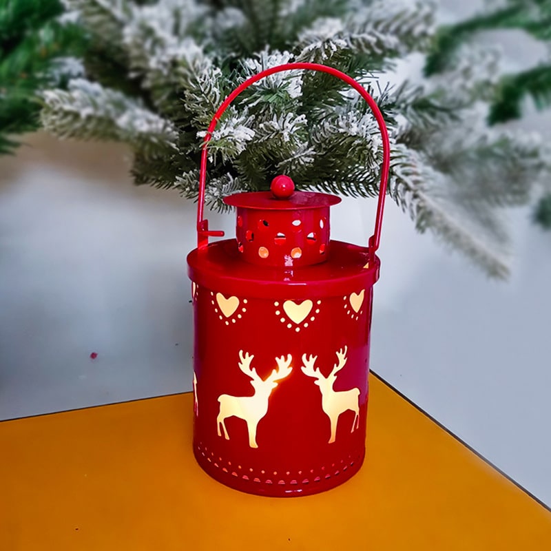 Julelykt i metall med LED-utsparingspaneler, reinsdyr- og snøfnuggdekor