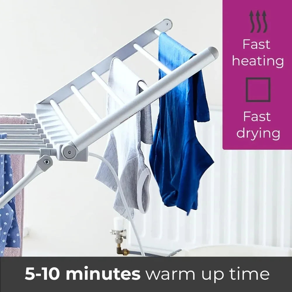 Silver Aluminum Frame Electric Heated Clothes Drying Rack With Folding Wings