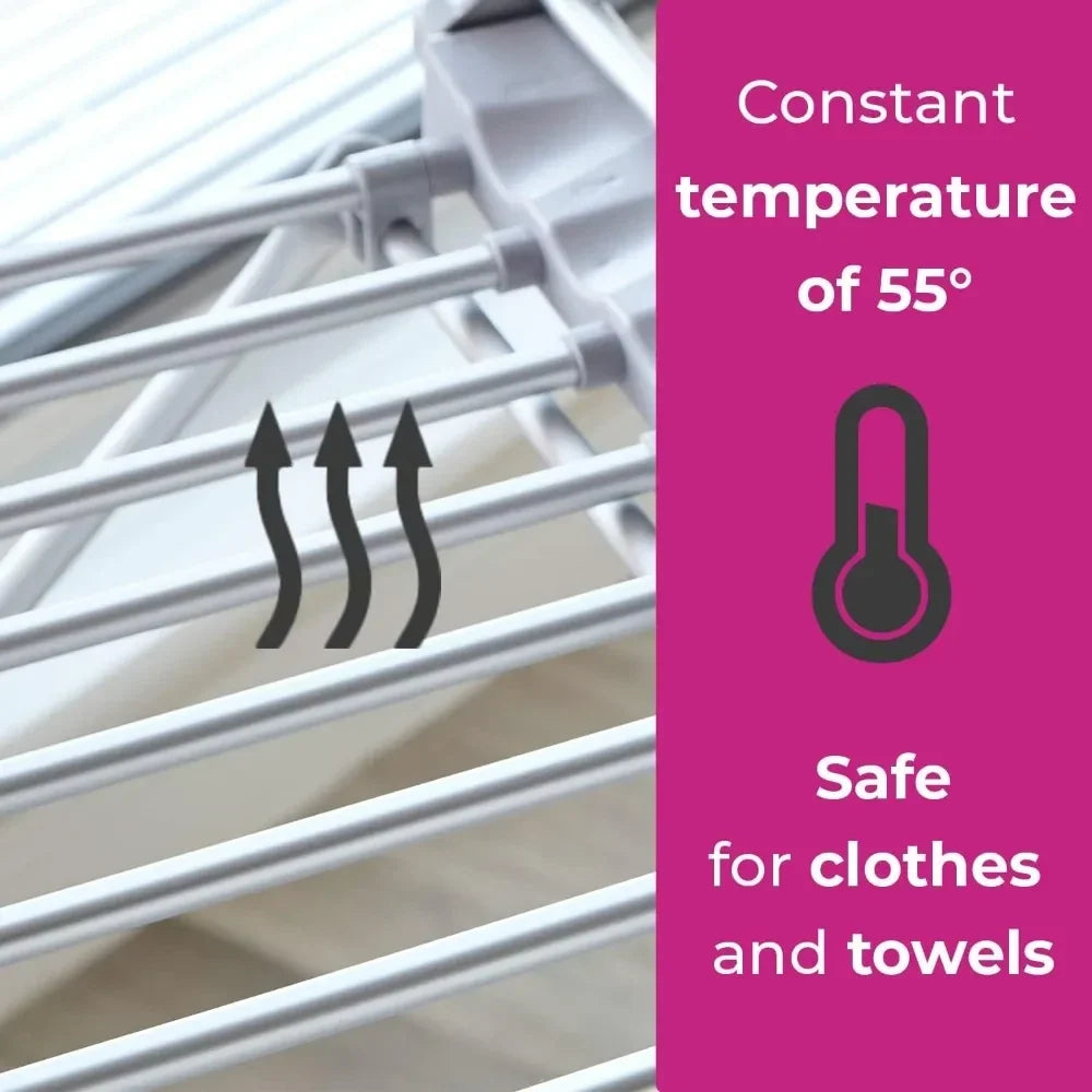 Silver Aluminum Frame Electric Heated Clothes Drying Rack With Folding Wings