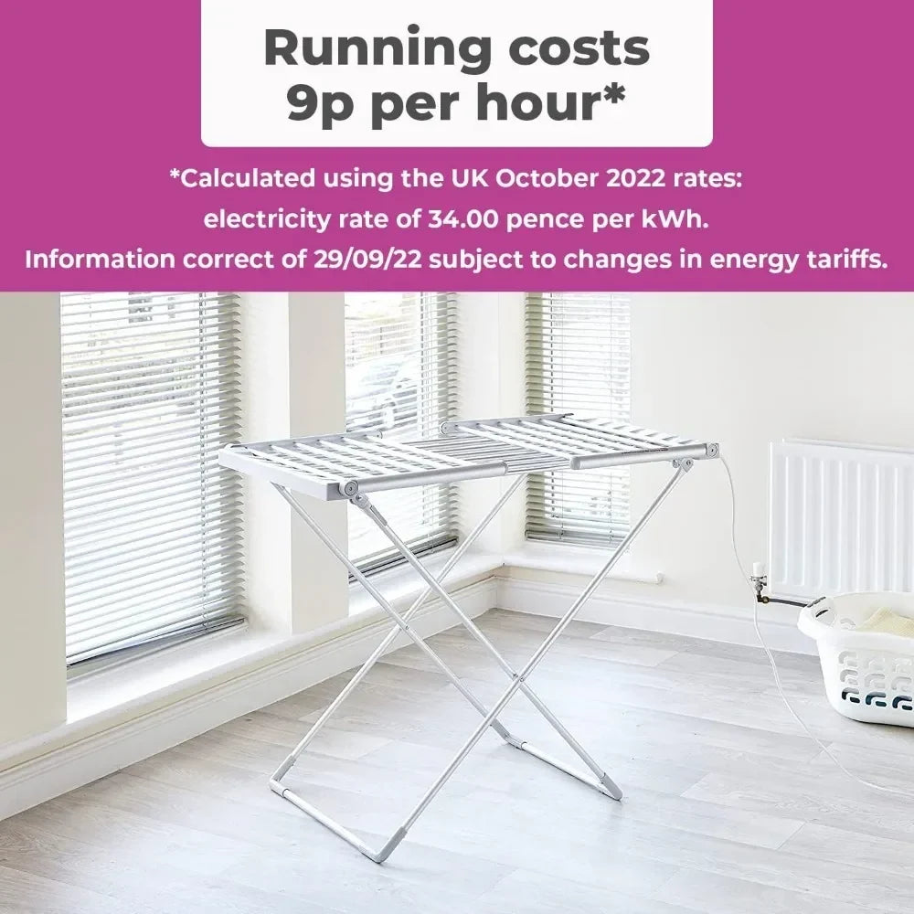 Silver Aluminum Frame Electric Heated Clothes Drying Rack With Folding Wings