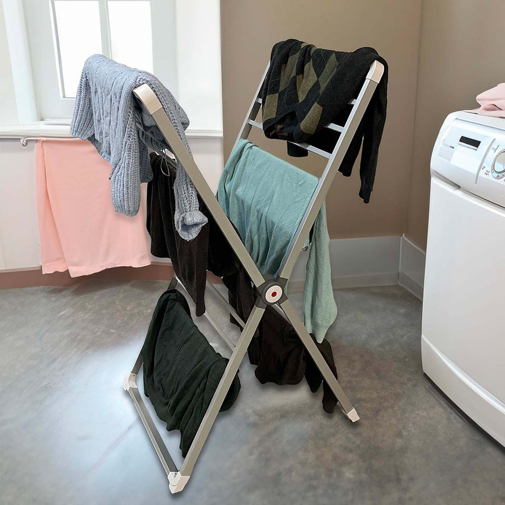 Folding Clothes Drying Rack, Aluminum Frame, Portable Space Saving Laundry Stand