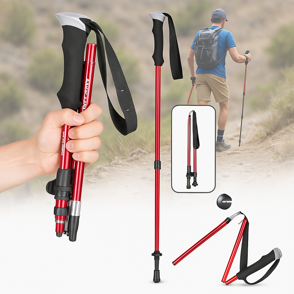 Bețe de trekking ușoare - reglare rapidă a înălțimii cu închidere rapidă, pliabile în trei segmente