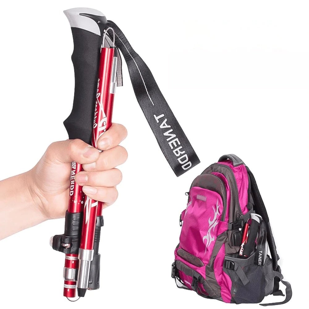 Lightweight Adjustable Trekking Poles - Quick Lock Height Adjustment, Three Section Fold