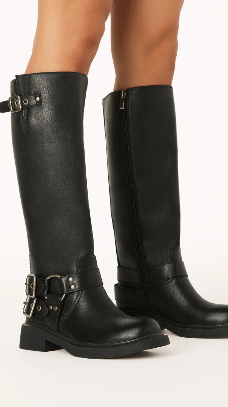 Aris Black Combat Boots With Buckle Closures And Edgy Style