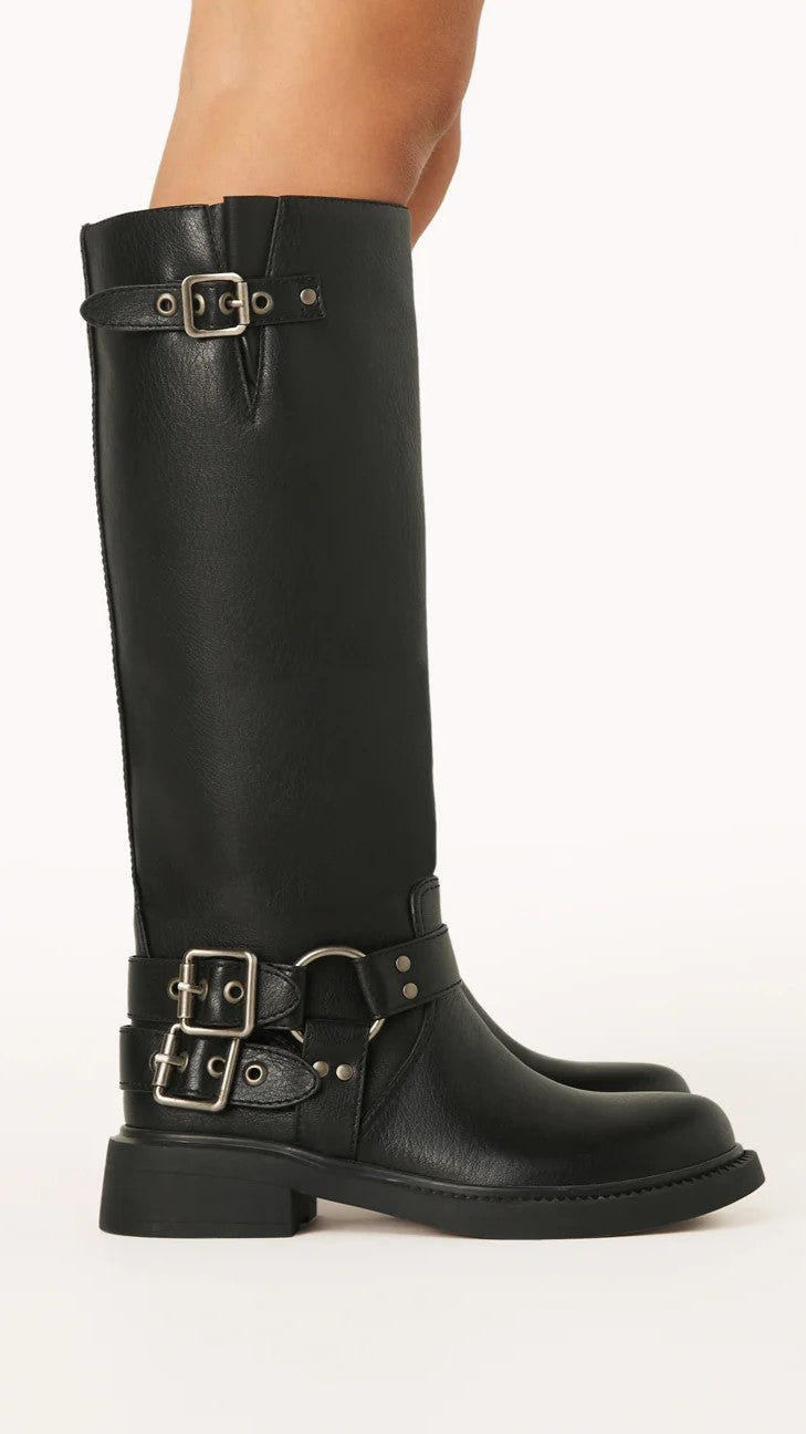 Aris Black Combat Boots With Buckle Closures And Edgy Style