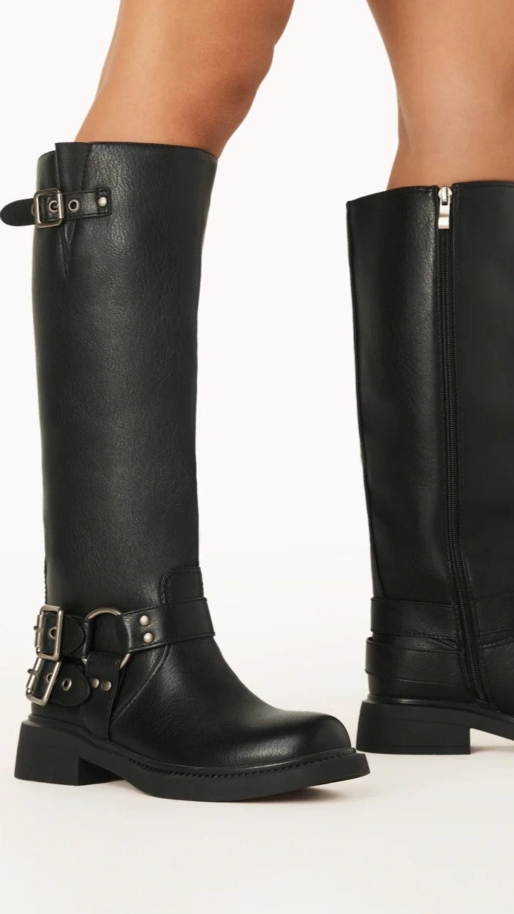 Aris Black Combat Boots With Buckle Closures And Edgy Style