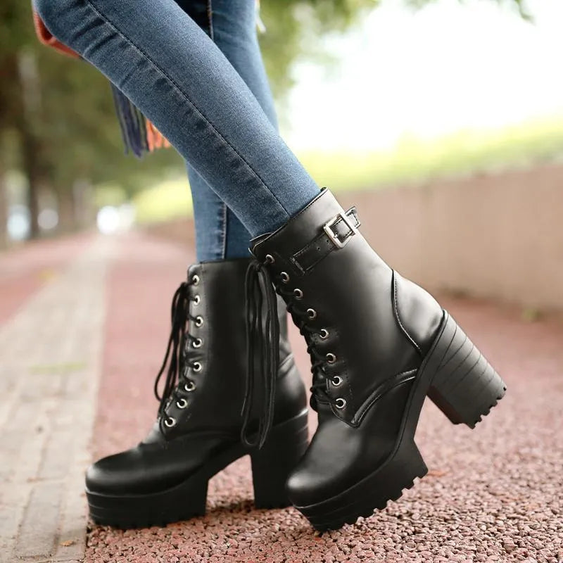 Luna Lace-Up Boots With Buckle And Chunky Profile Sole