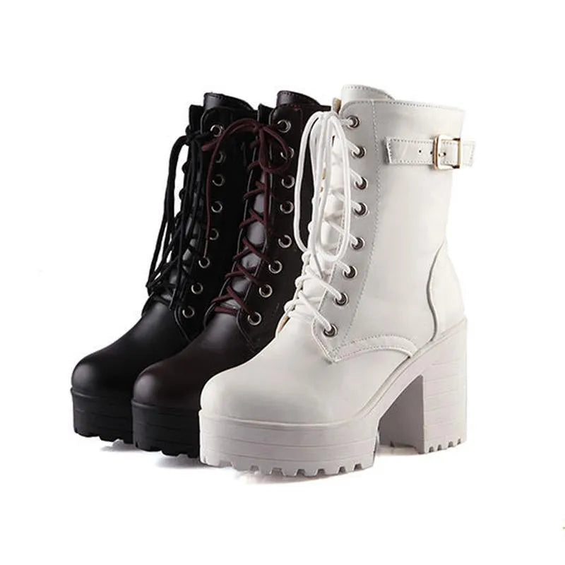 Luna Lace-Up Boots With Buckle And Chunky Profile Sole