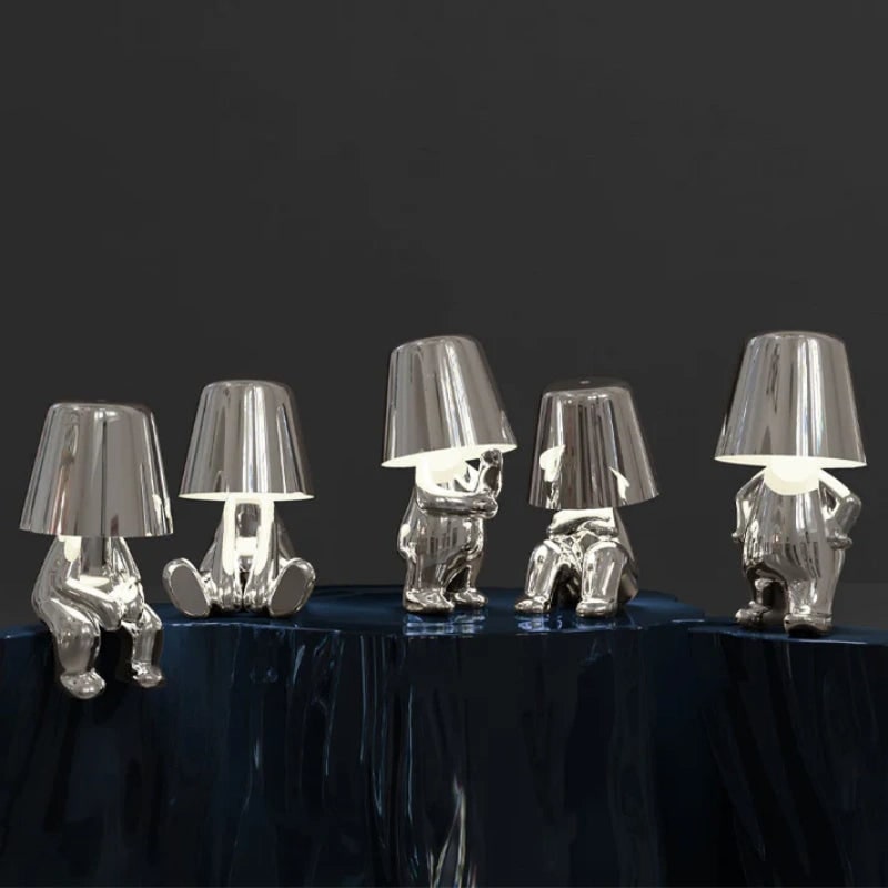 Cordless Led Table Lamp Usb Rechargeable Metal Figure Thinker Sitting Standing Poses