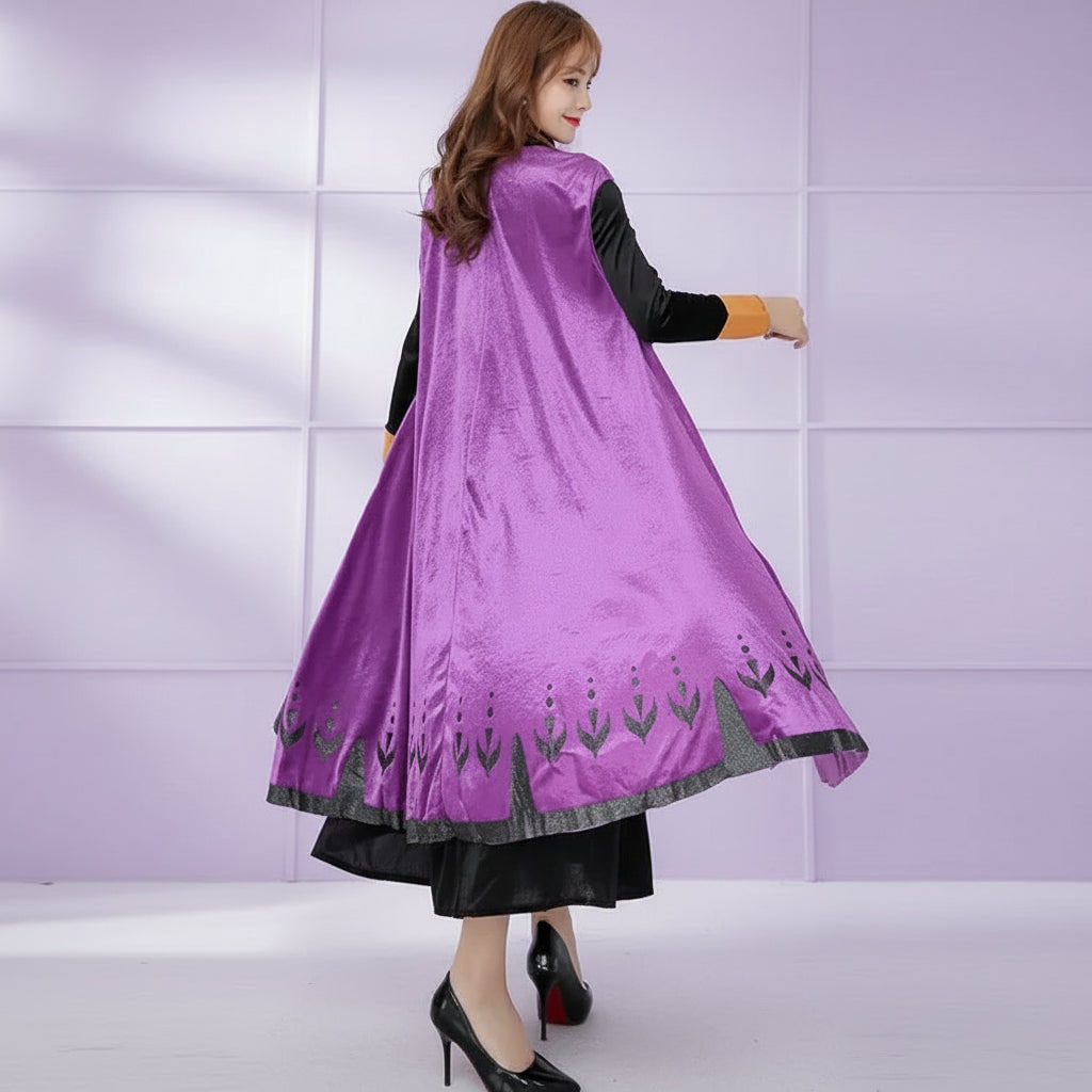Déguisement de princesse Anna pour adulte à l'occasion d'Halloween - cape, broderie en épis de blé, col mao