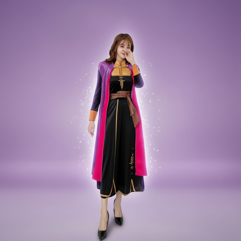 Déguisement de princesse Anna pour adulte à l'occasion d'Halloween - cape, broderie en épis de blé, col mao