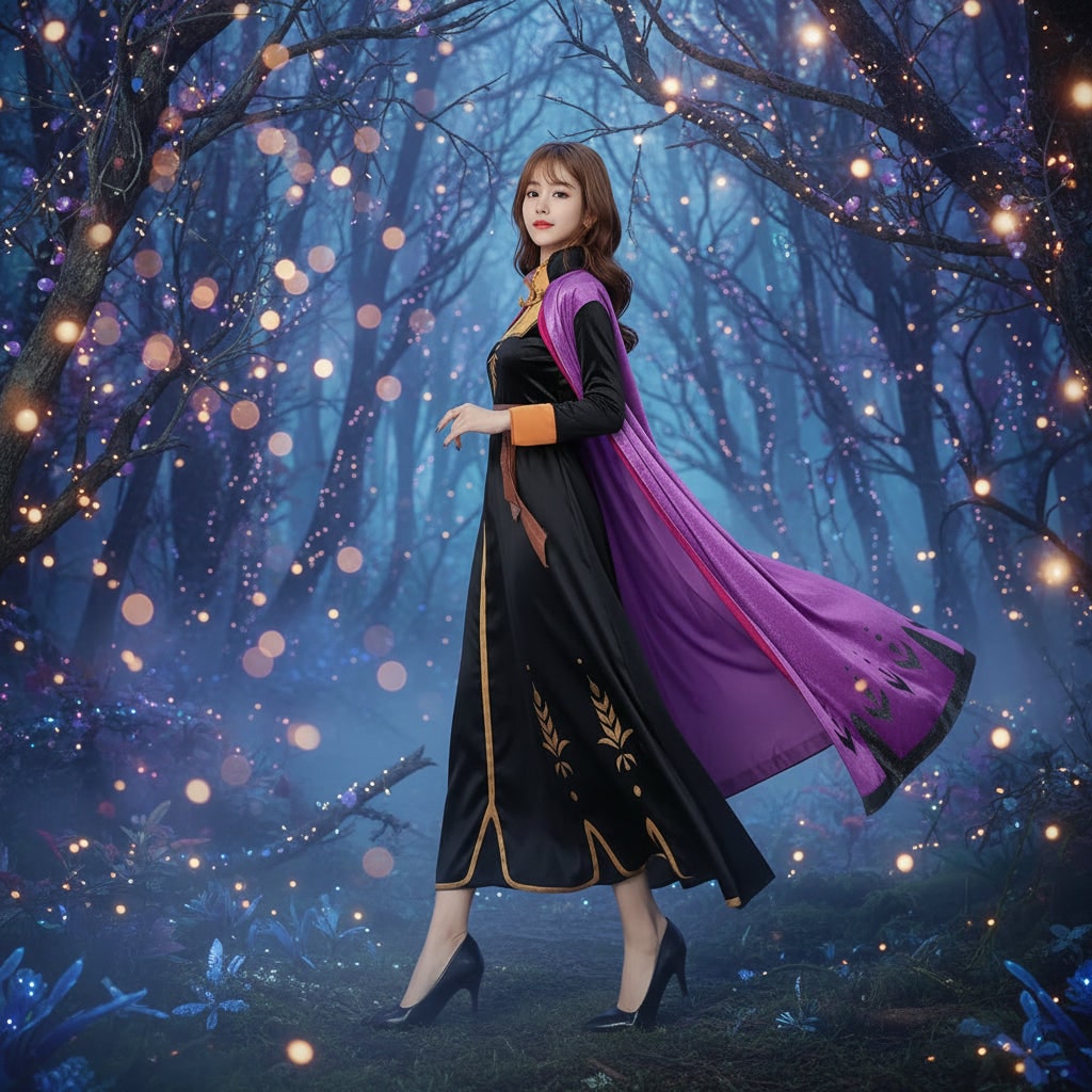 Déguisement de princesse Anna pour adulte à l'occasion d'Halloween - cape, broderie en épis de blé, col mao