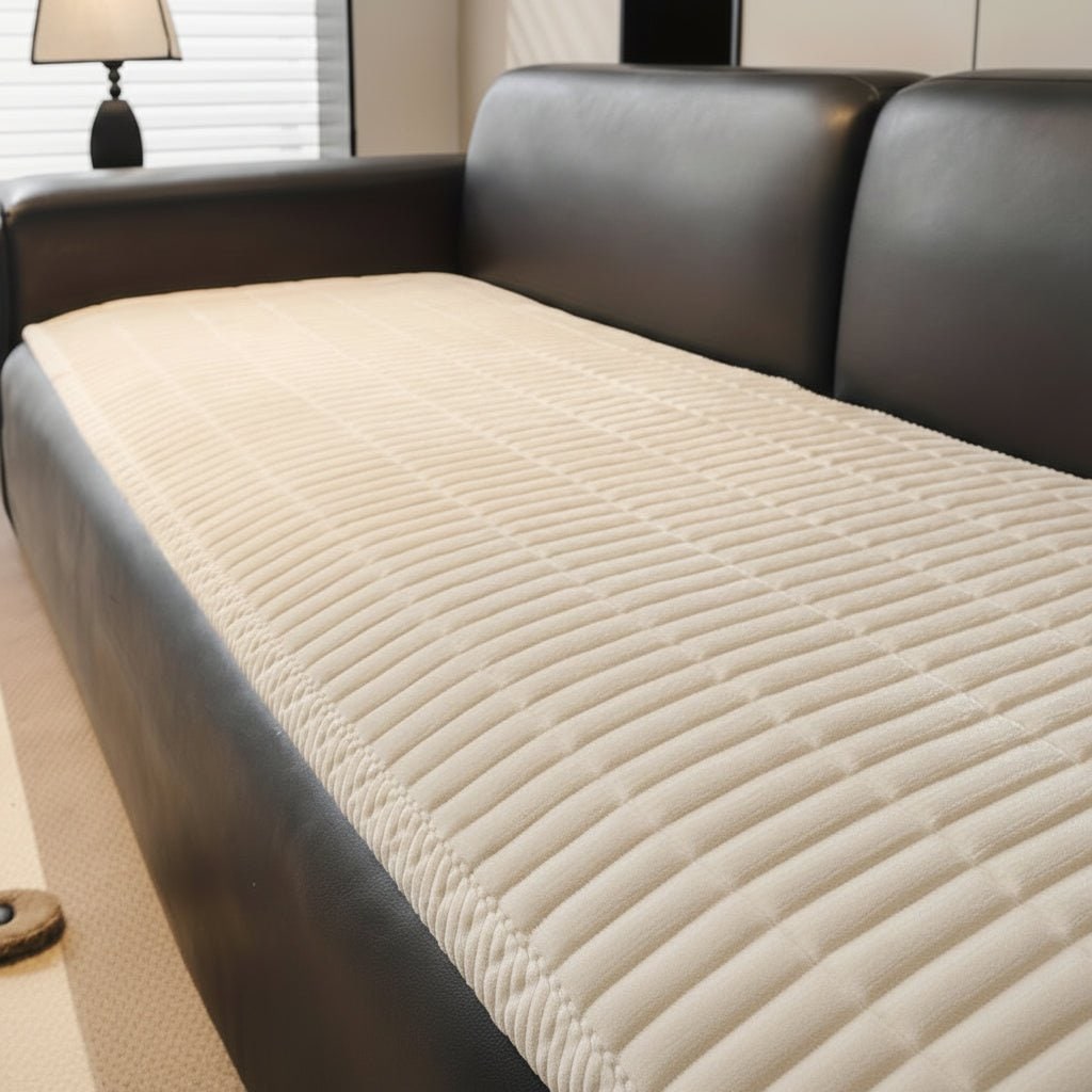 Quilted Ribbed Plush Sofa Seat Cover — Stain Resistant Padded Protector