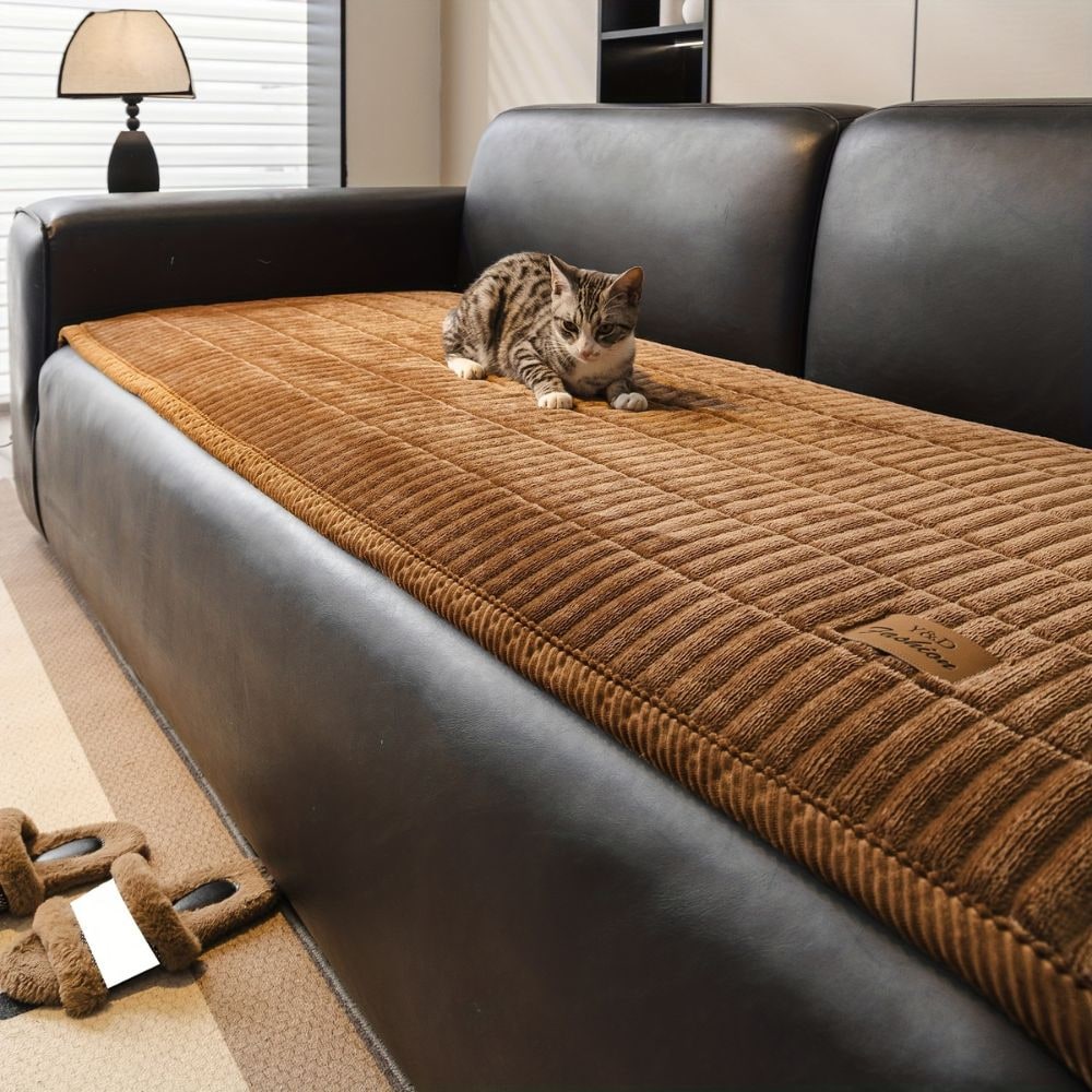 Quilted Ribbed Plush Sofa Seat Cover — Stain Resistant Padded Protector