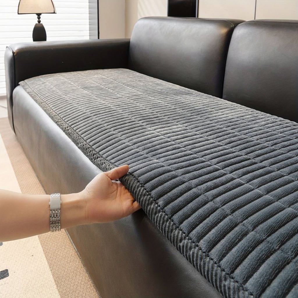 Quilted Ribbed Plush Sofa Seat Cover — Stain Resistant Padded Protector