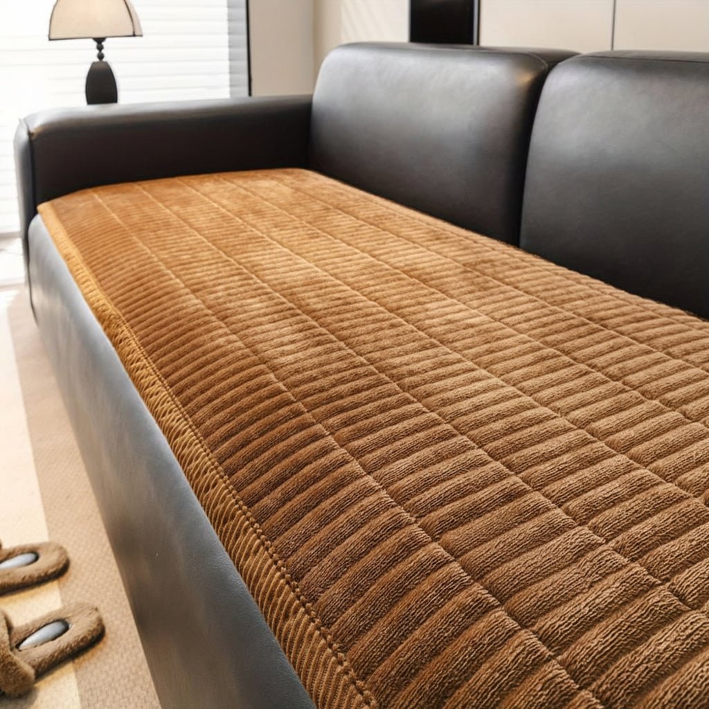 Quilted Ribbed Plush Sofa Seat Cover — Stain Resistant Padded Protector