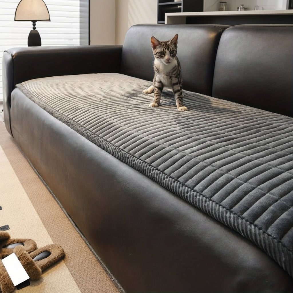 Quilted Ribbed Plush Sofa Seat Cover — Stain Resistant Padded Protector