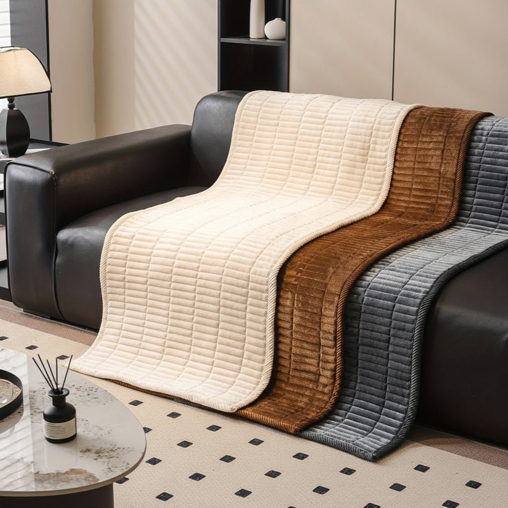 Quilted Ribbed Plush Sofa Seat Cover — Stain Resistant Padded Protector