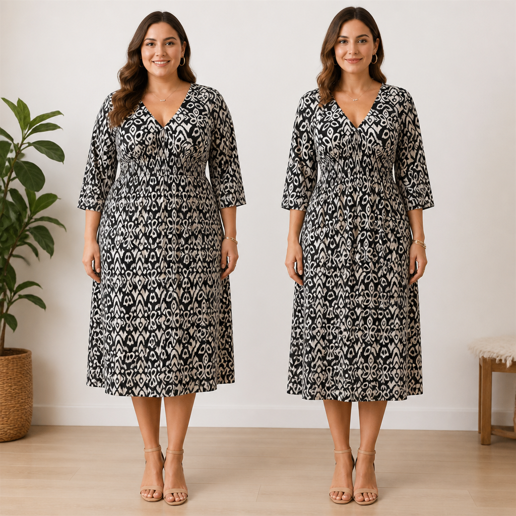 Serenelle Floral V-Neck Dress | Abrace as suas curvas com confiança natural durante todo o dia | ribuella