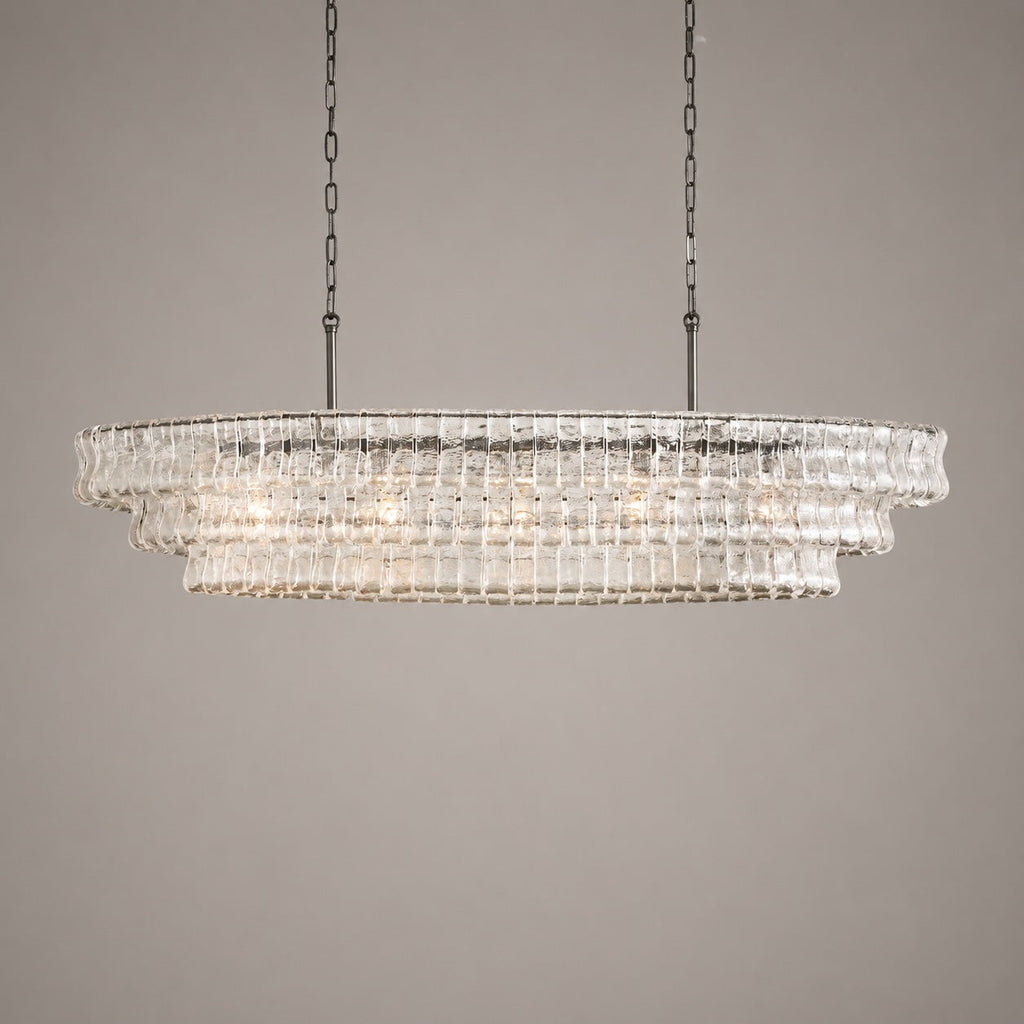 Modern Oval Chandelier Light Adjustable Hanging Steel Glass Fixture with 5 or 12 Bulb Options | ribuella