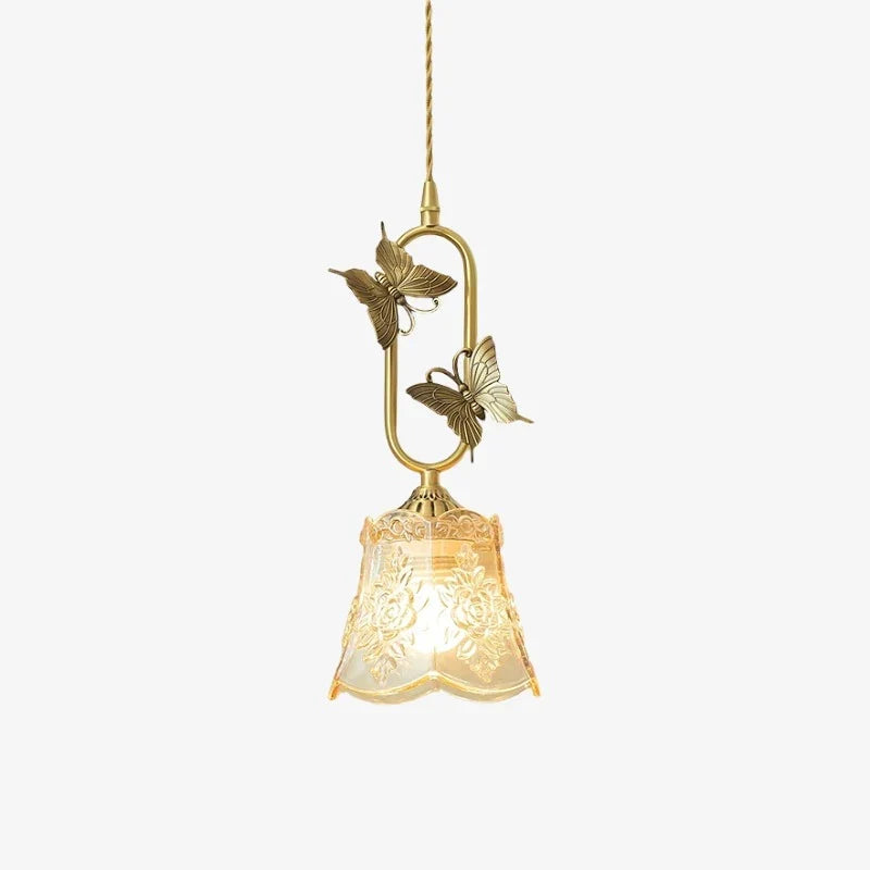 Vintage French Copper Butterfly Pendant Lamp