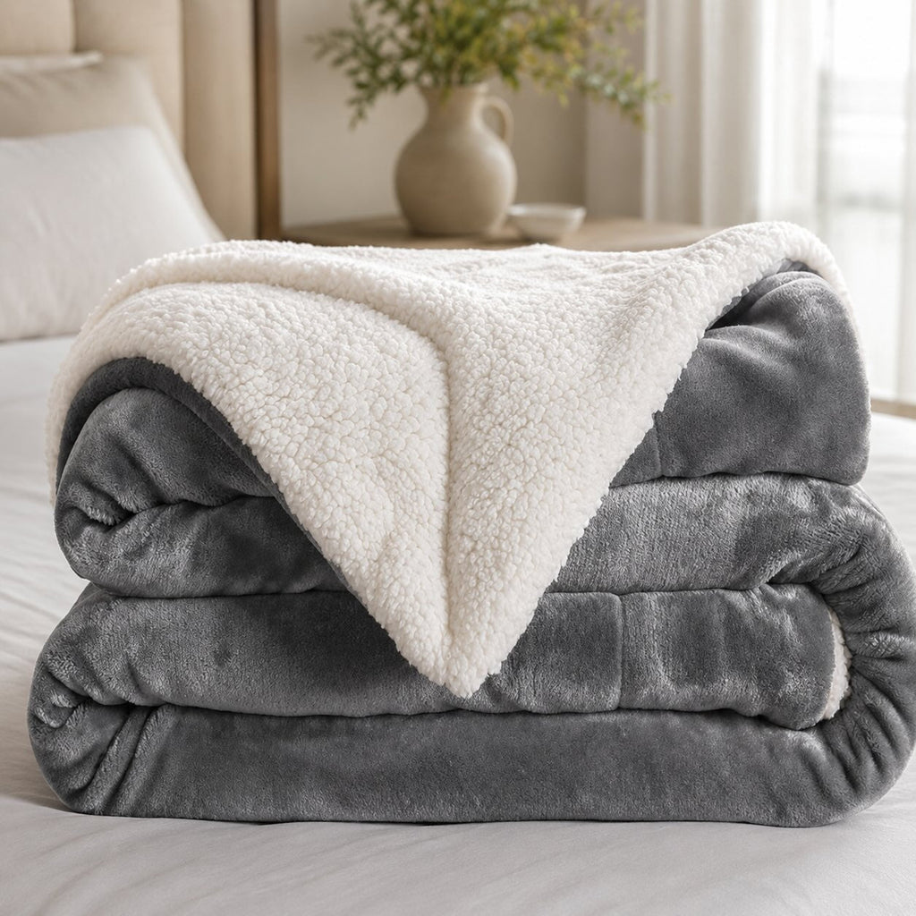 Grande couverture réversible en polaire sherpa, douce, moelleuse et chaude, pour toutes les saisons, utilisation intérieure et extérieure | ribuella