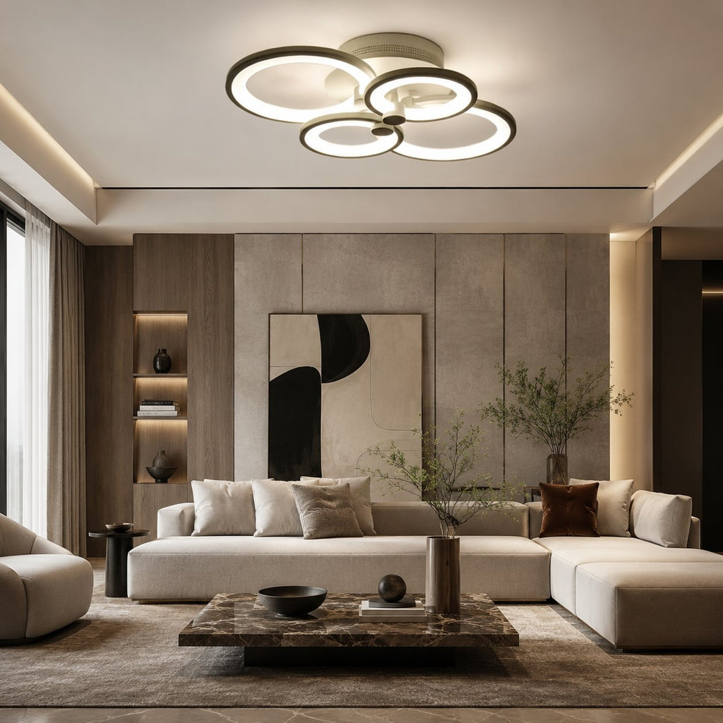 Modern Multi Ring Flush Mount Ceiling Light Metal Acrylic LED Dimmable Adjustable | ribuella