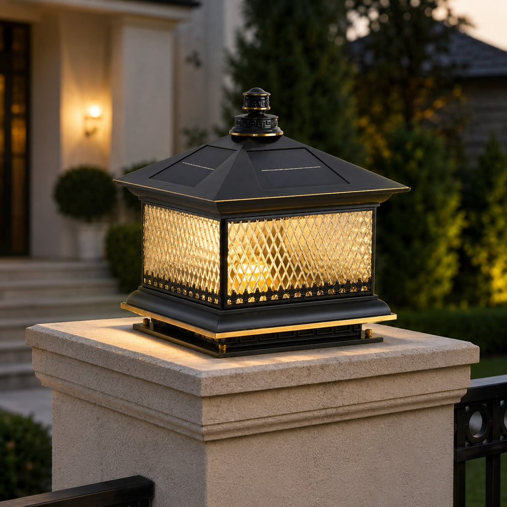 Moderne Solar-Gartenleuchten als Mastlampen aus Aluminium, LED, mit Fernbedienung und Diamantglas-Design | ribuella