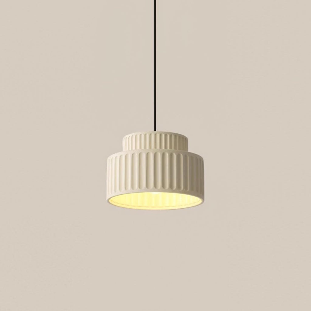 Fluted Resin Drum Pendant Light, Nordic Minimalist Textured Shade
