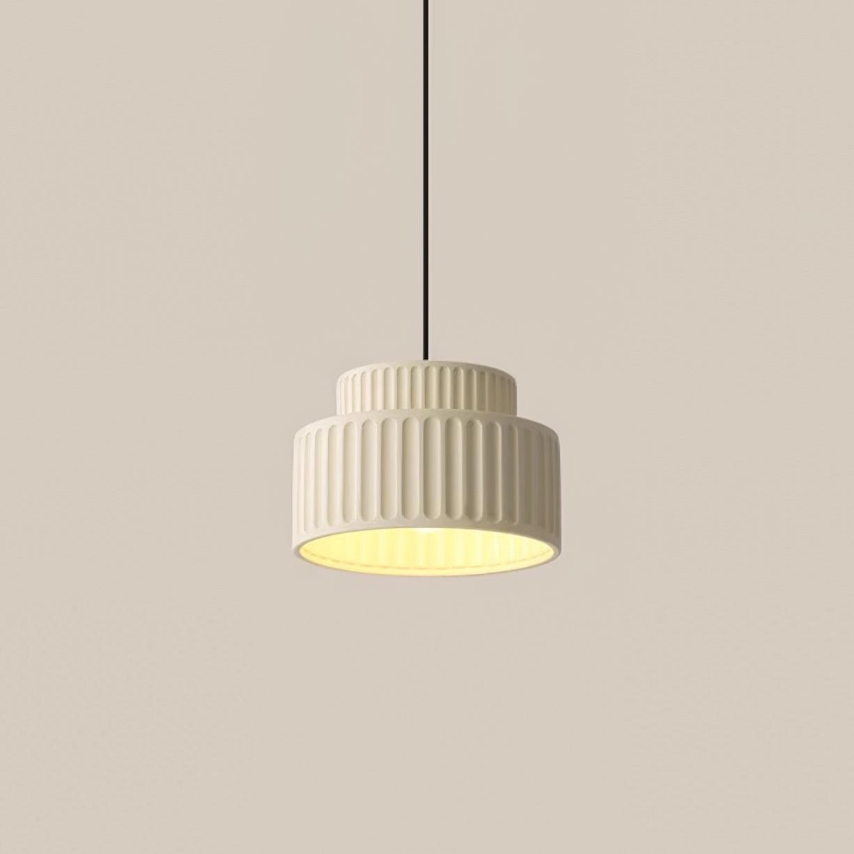 Fluted Resin Drum Pendant Light, Nordic Minimalist Textured Shade