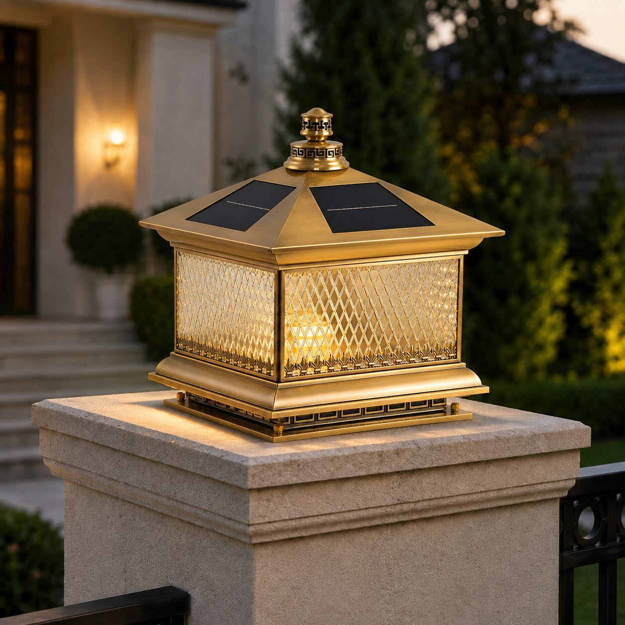 Moderne Solar-Gartenleuchten als Mastlampen aus Aluminium, LED, mit Fernbedienung und Diamantglas-Design | ribuella