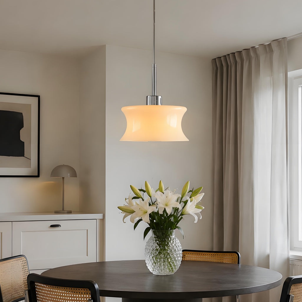 French Retro Glass Pendant Light, Compact Hourglass Shade, Slim Suspension
