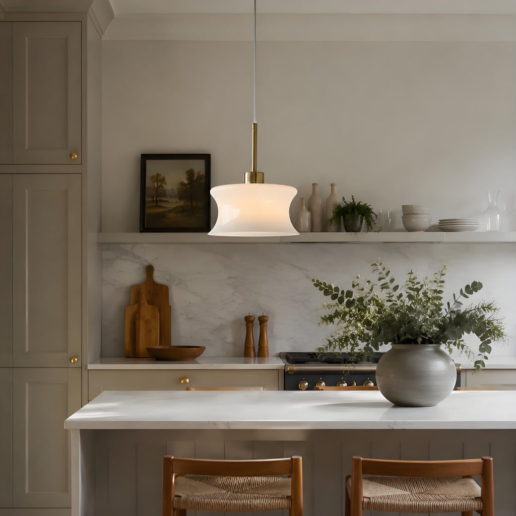 French Retro Glass Pendant Light, Compact Hourglass Shade, Slim Suspension
