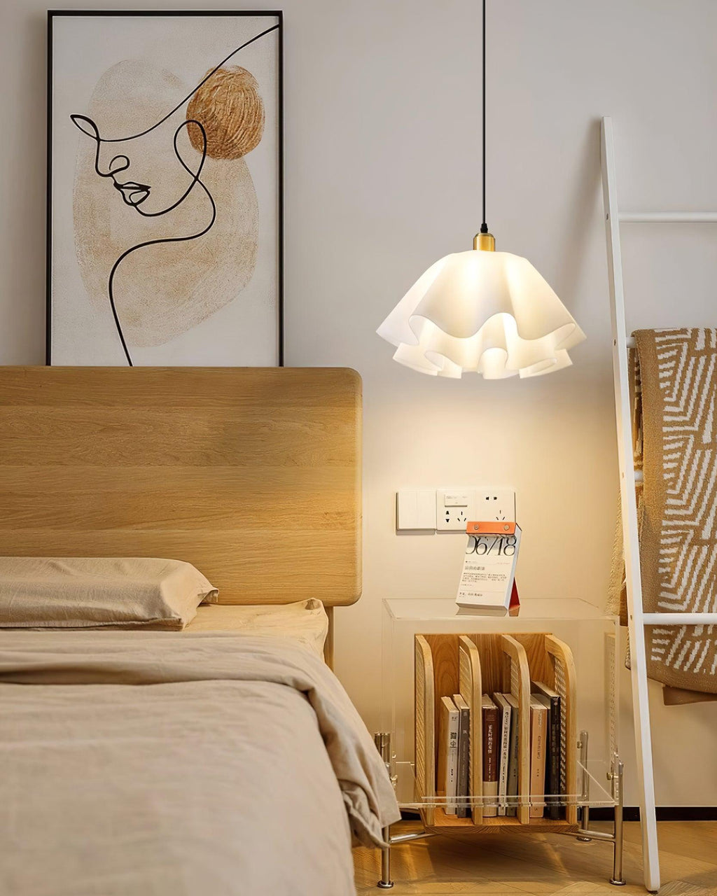 Gailon Pleated Pendant Lamp, Brass And White Finish, 30 Cm And 40 Cm Sizes